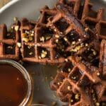 delicious chocolate waffles with chocolate sauce