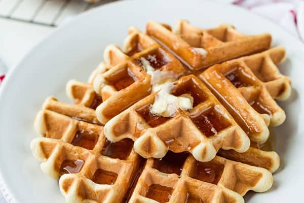 belgian-waffle-mix golden Belgian waffle made from pre-portioned commercial waffle mix