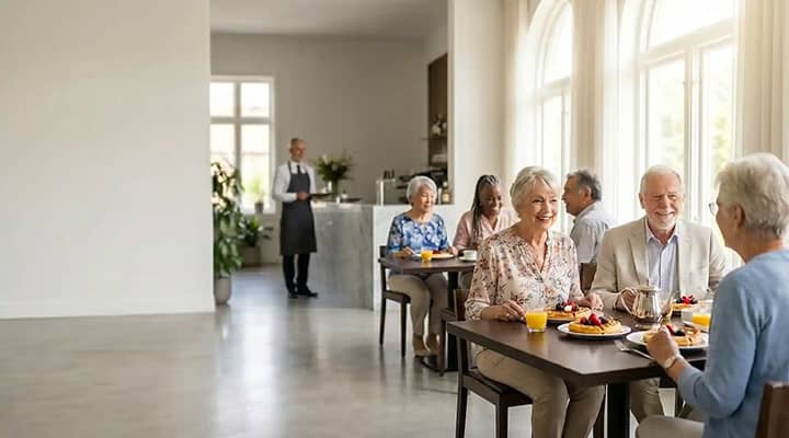 How to Make the Best Copycat Restaurant Waffles retired seniors enjoying a waffle breakfast
